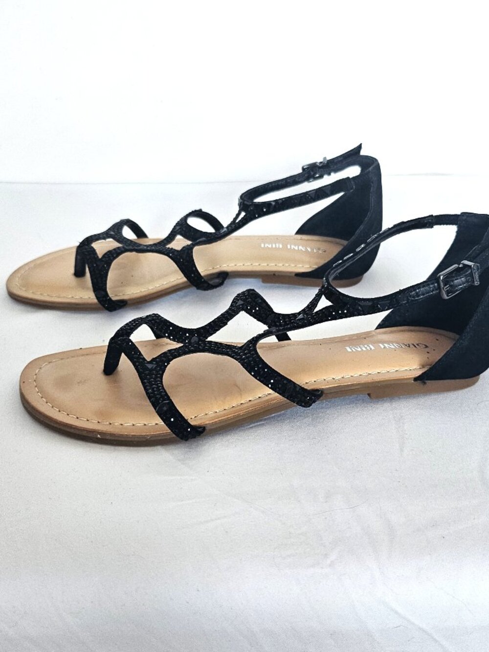 Gianni Bini Black Beaded Sandals | Sparkle Thong | Women’s Size 6